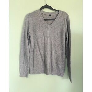 ARACH&CLOZ Women's Gray Solid Knit V-Neck Wool Blend Pullover Sweater M
